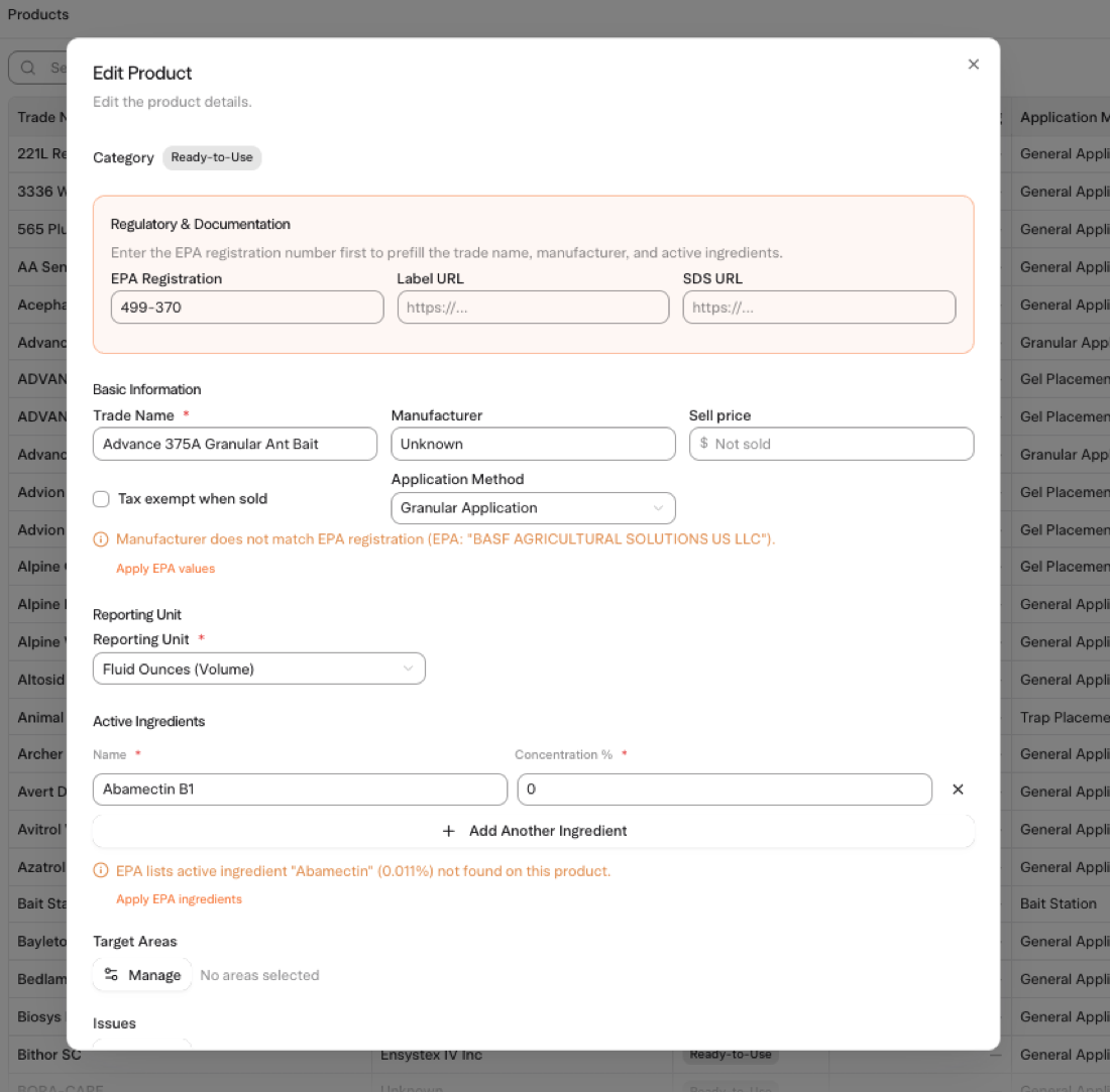 Chemical and EPA Tracking in Solea
