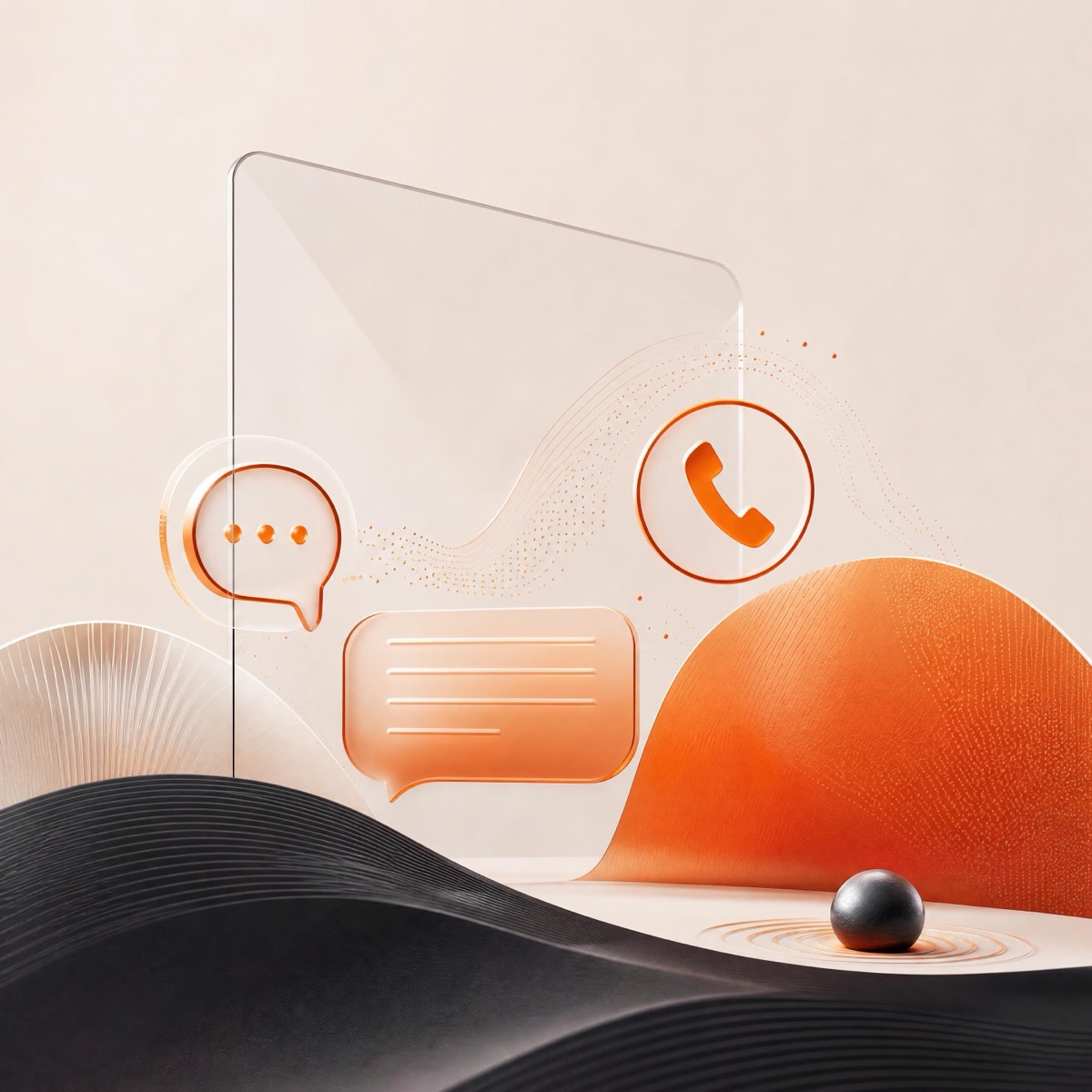 Abstract render of a call icon and message bubbles