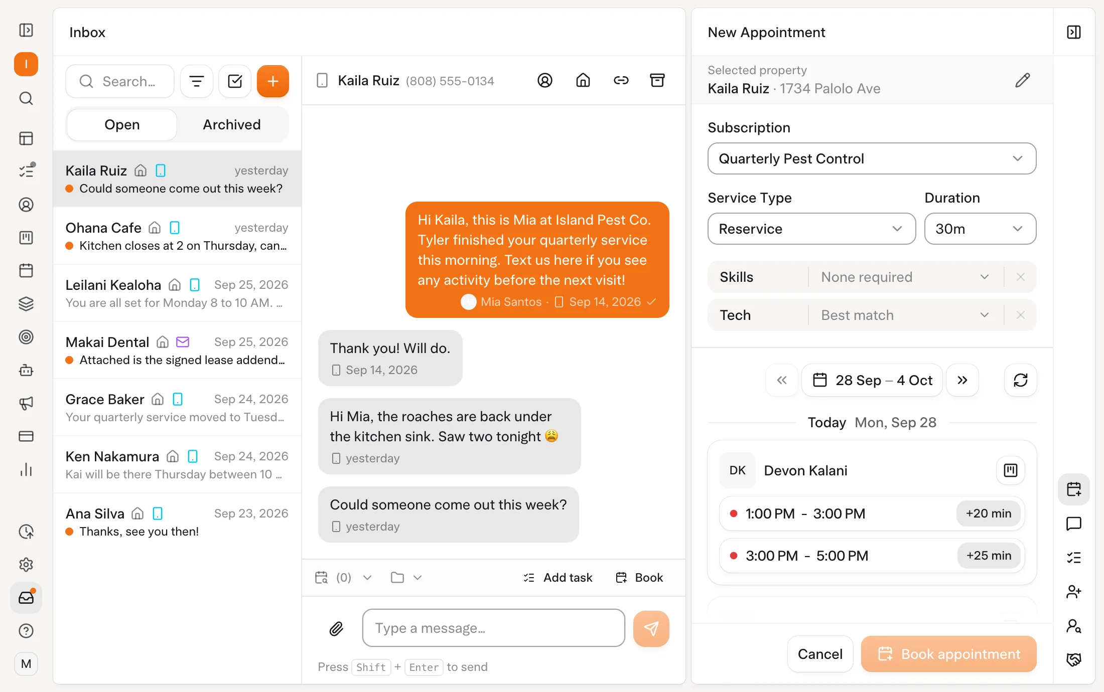 Solea app: Scheduling & dispatch (demo data)