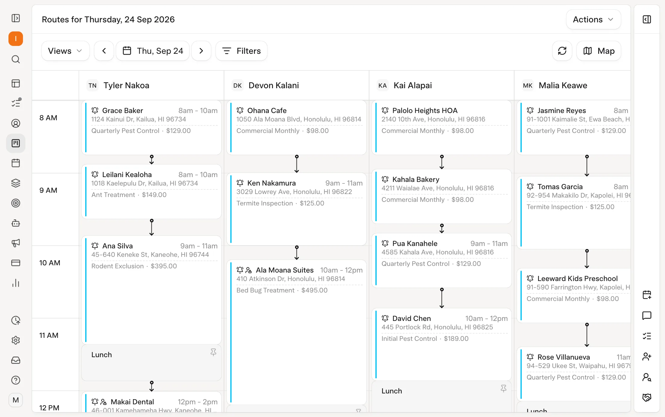 Solea app: Scheduling & dispatch (demo data)