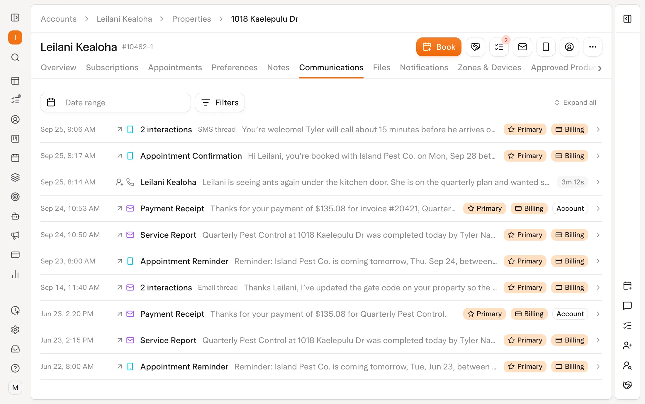 Solea app: Customer management (demo data)