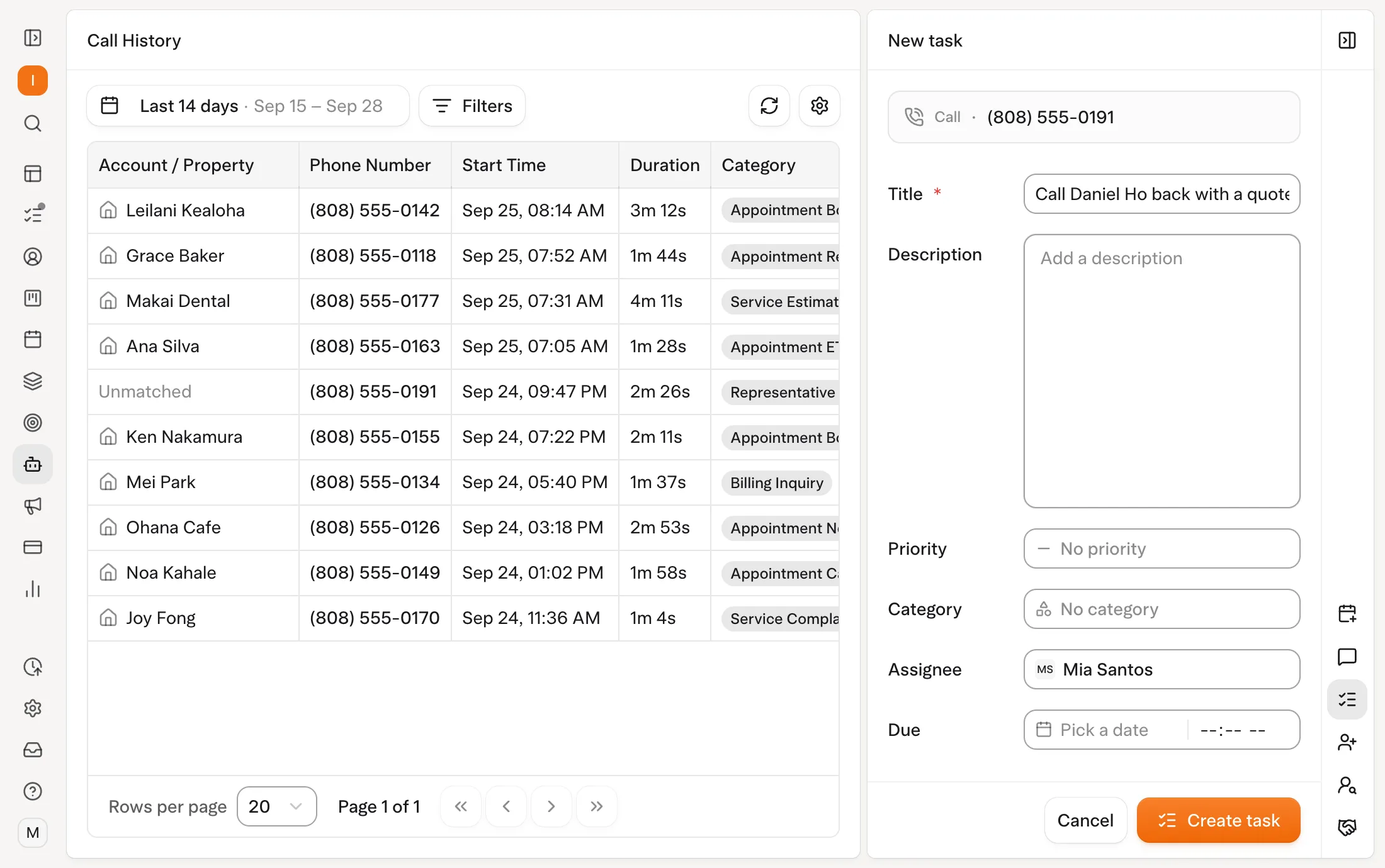 Solea app: AI Voice & inbox (demo data)