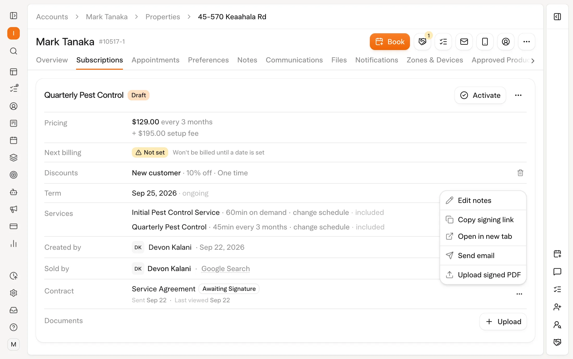 Solea app: Billing & payments (demo data)